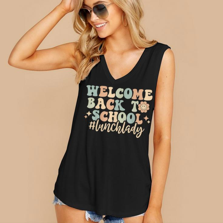 Welcome Back To School Lunch Lady Retro Groovy Women's V-neck Casual Sleeveless Tank Top
