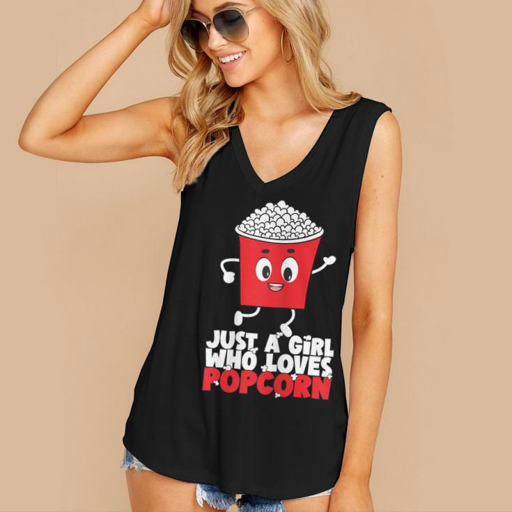 Womens Cool Just A Girl Who Loves Popcorn Girls Popcorn Lovers Women's V-neck Casual Sleeveless Tank Top
