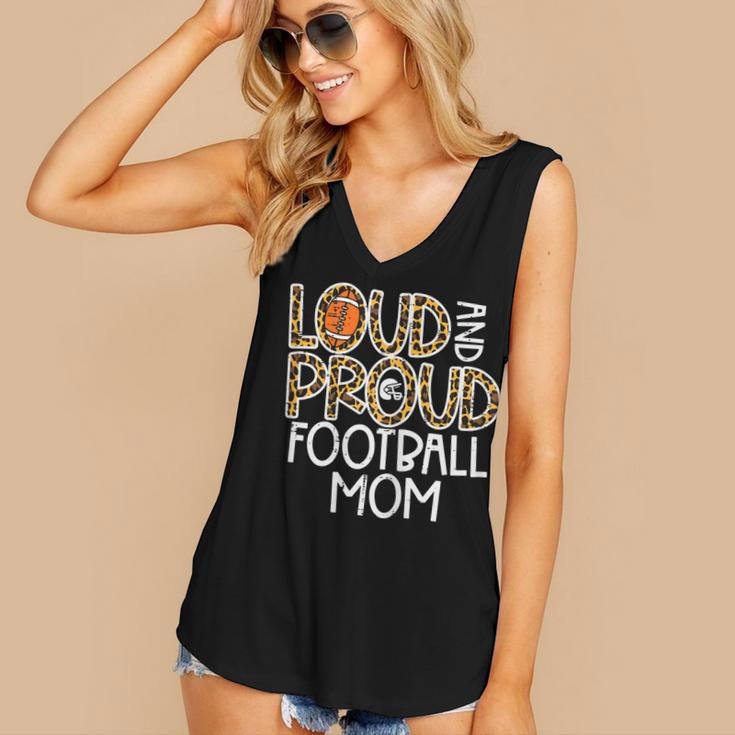 Womens Leopard Loud & Proud American Football Mom Family Mama Mommy Women's V-neck Casual Sleeveless Tank Top