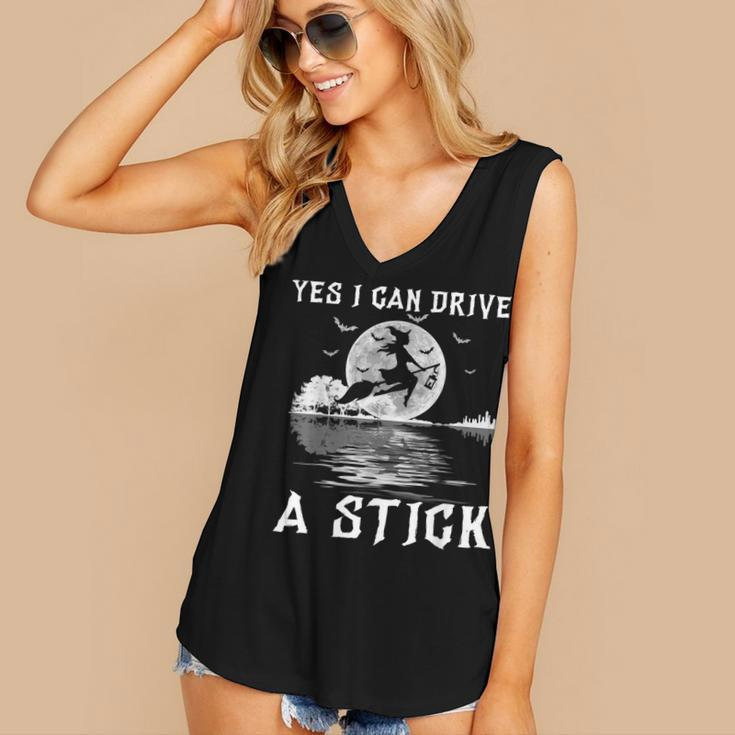 Yes I Can Drive A Stick Halloween Witch Riding Broomstick Women's Vneck Tank Top