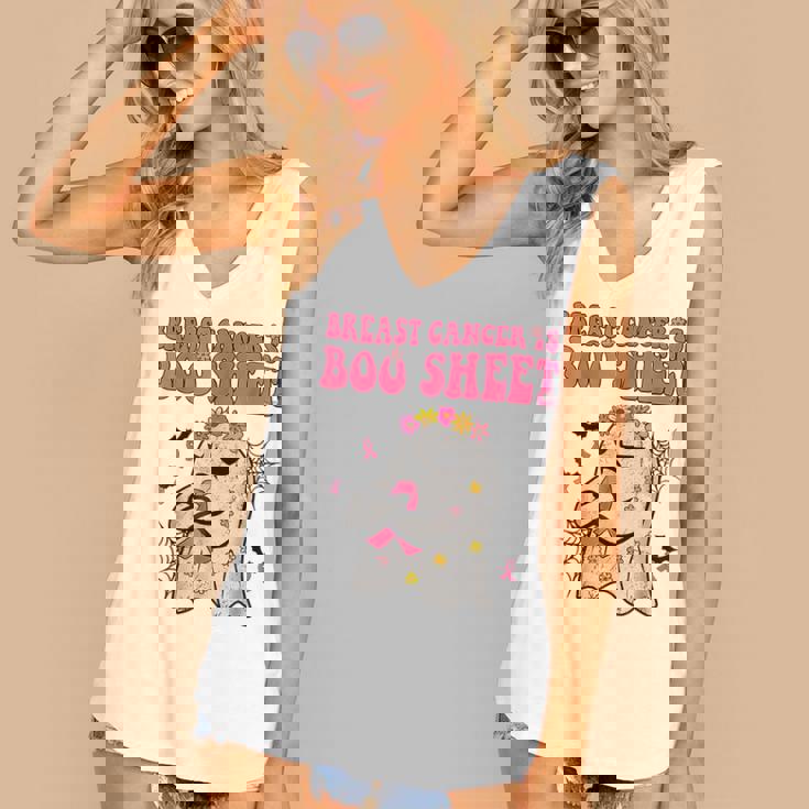 Groovy Pink Ribbon Mom Breast Cancer Is Boo Sheet Halloween V2 Women's V-neck Casual Sleeveless Tank Top
