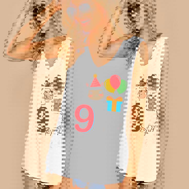 Kids 9 Year Old Gift 9Th Birthday Girl Ns Funny Llama Alpaca Women's V-neck Casual Sleeveless Tank Top