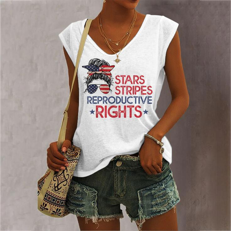 Messy Bun American Flag Pro Choice Star Stripes Equal Right Women's Vneck Tank Top
