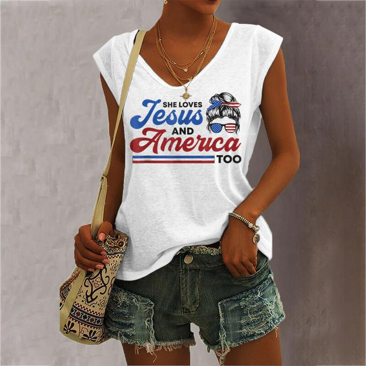 She Loves Jesus And America Too 4Th Of July Proud Christians Women's Vneck Tank Top