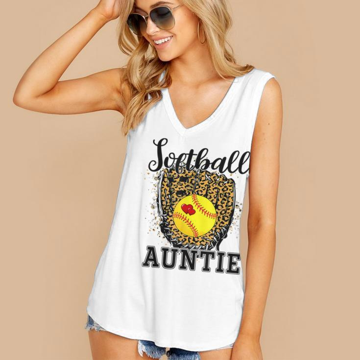 Softball Auntie Leopard Game Day Aunt Mother Softball Lover Women's V-neck Casual Sleeveless Tank Top