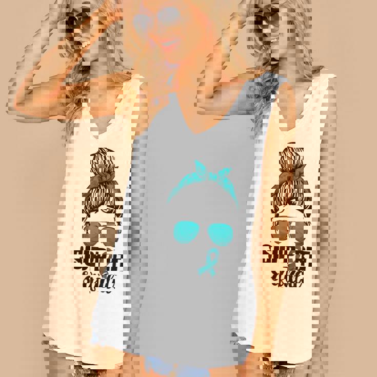 Support Squad For Women Ovarian Cancer Messy Bun Women's V-neck Casual Sleeveless Tank Top