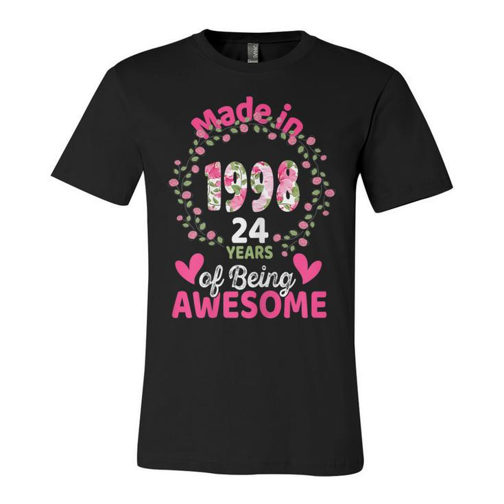 24 Years Old 24Th Birthday Born In 1998 Women Girls Floral  Unisex Jersey Short Sleeve Crewneck Tshirt