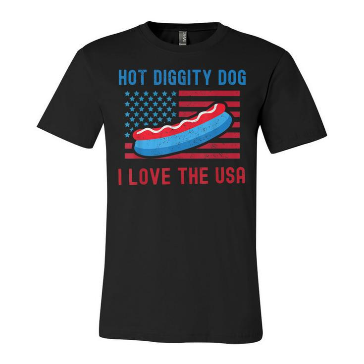 4Th Of July Hot Diggity Dog I Love The Usa Funny Hot Dog  Unisex Jersey Short Sleeve Crewneck Tshirt
