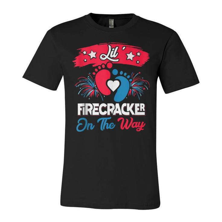 4Th Of July Pregnancy Patriotic Lil Firecracker On The Way  Unisex Jersey Short Sleeve Crewneck Tshirt