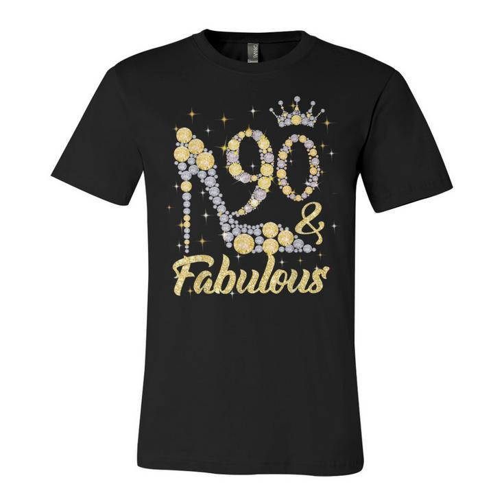 90 & Fabulous 90 Years Old 90Th Birthday Diamond Crown Shoes  Unisex Jersey Short Sleeve Crewneck Tshirt