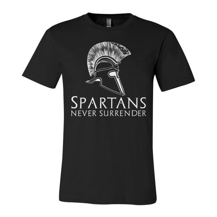 Ancient Spartan Greek History - Spartans Never Surrender   Unisex Jersey Short Sleeve Crewneck Tshirt