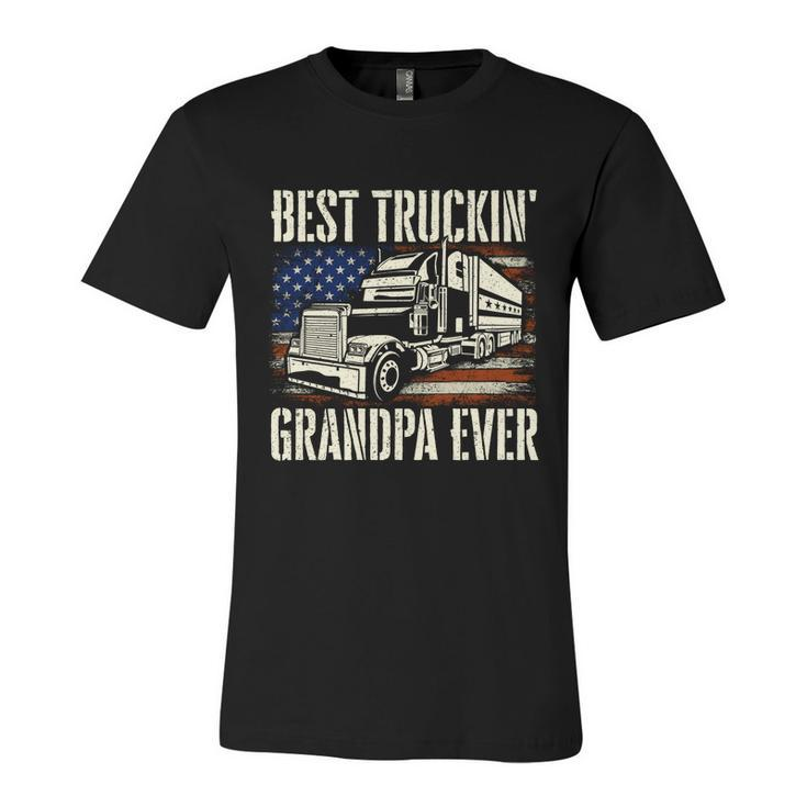 Best Truckin Grandpa Gift Big Rig Semi Truck Driver Trucker Gift Unisex Jersey Short Sleeve Crewneck Tshirt