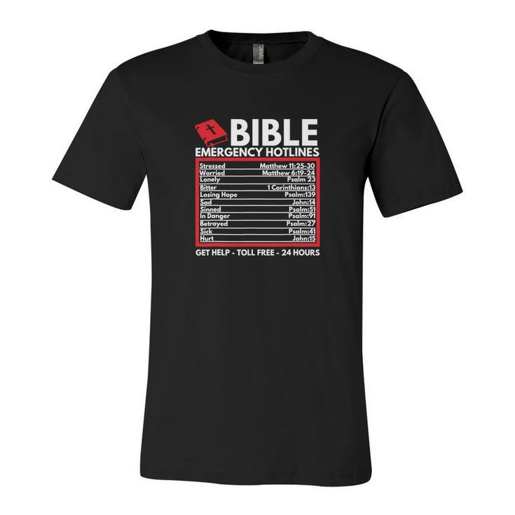 Bible Emergency Numbers Funny Christian Bible V2 Unisex Jersey Short Sleeve Crewneck Tshirt