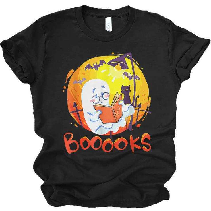 Booooks Ghost Funny Halloween Teacher Book Library Reading  Men Women T-shirt Unisex Jersey Short Sleeve Crewneck Tee