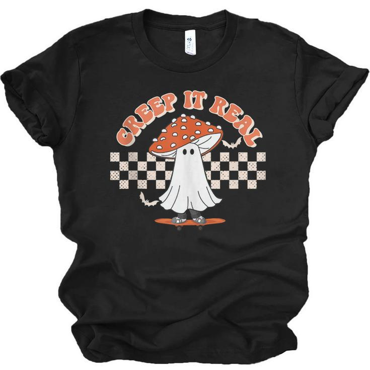 Checkered Mushroom Ghost Creep It Real Funny Halloween  Men Women T-shirt Unisex Jersey Short Sleeve Crewneck Tee