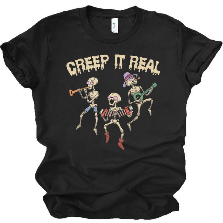 Creep It Real Skeleton Playing Music Funny Halloween  Men Women T-shirt Unisex Jersey Short Sleeve Crewneck Tee