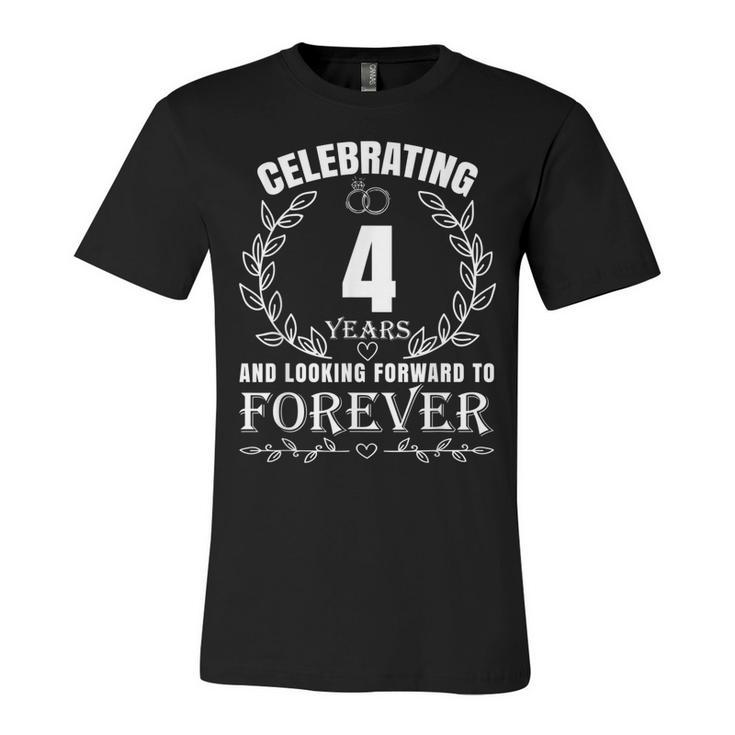 Cute 4Th Wedding Anniversary For Couples Married 4 Year  Unisex Jersey Short Sleeve Crewneck Tshirt