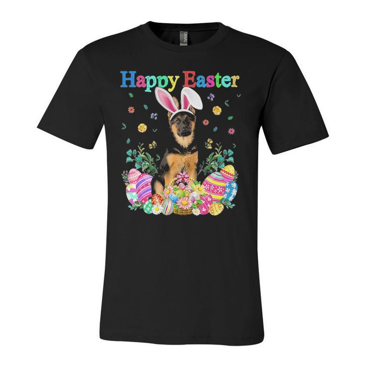 Easter Bunny German Shepherd Dog With Easter Eggs Basket Jersey T-Shirt