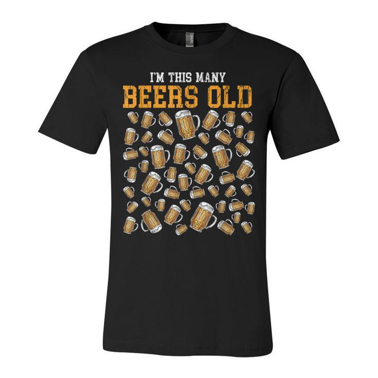 Funny 50 Years Old Birthday Im This Many Beers Old Drinking  Unisex Jersey Short Sleeve Crewneck Tshirt