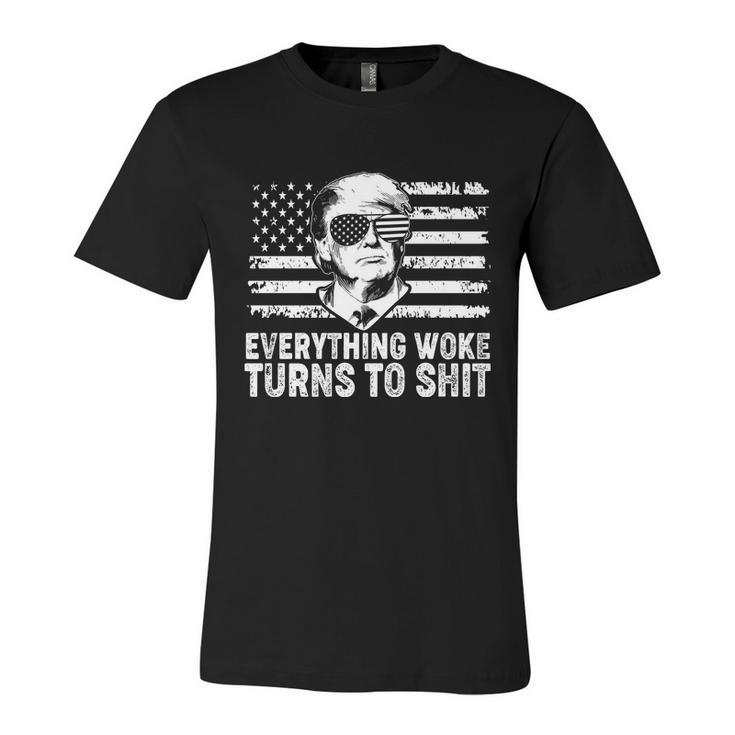 Funny Anti Biden Everything Woke Turns To Shit Funny Trump V2 Unisex Jersey Short Sleeve Crewneck Tshirt