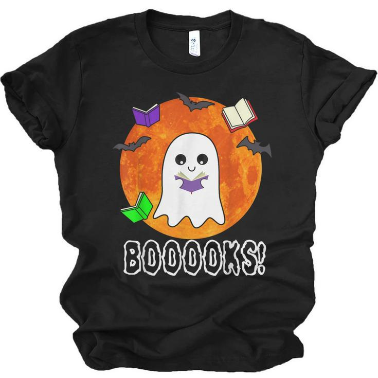 Ghost Book Boo Reading Booooks Halloween Library Teachers  Men Women T-shirt Unisex Jersey Short Sleeve Crewneck Tee
