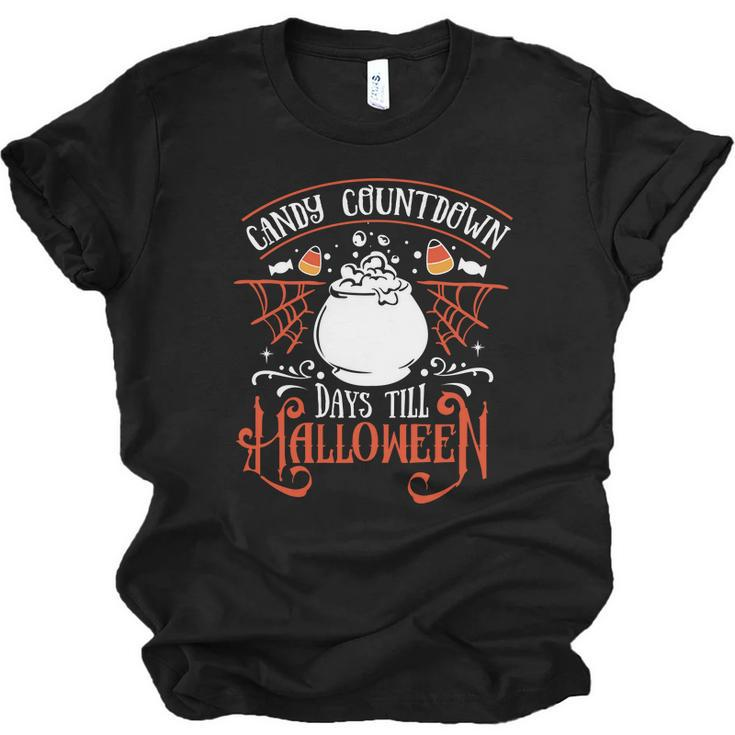 Halloween Candy Countdown Days Till Halloween -  Orange And White Men Women T-shirt Unisex Jersey Short Sleeve Crewneck Tee