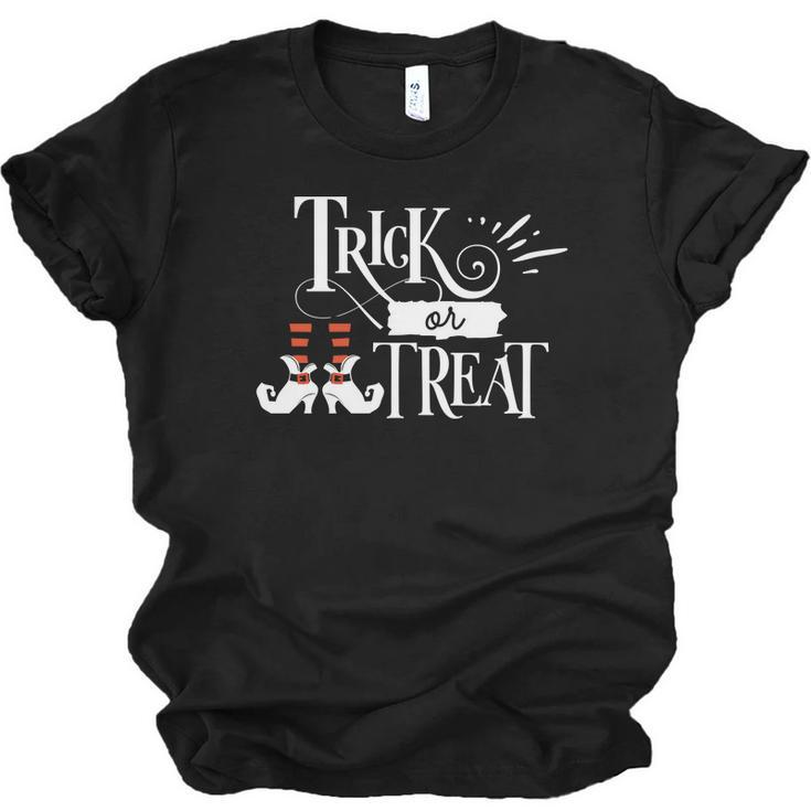 Halloween Funny Trick Or Treat Orange And White Men Women T-shirt Unisex Jersey Short Sleeve Crewneck Tee