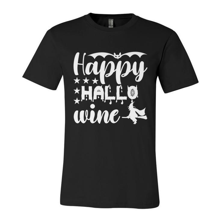 Happy Hallo Wine Cat Halloween Quote Unisex Jersey Short Sleeve Crewneck Tshirt