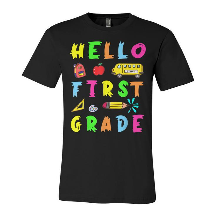 Hello Miss First Grade Back To School Teachers Kida  Unisex Jersey Short Sleeve Crewneck Tshirt