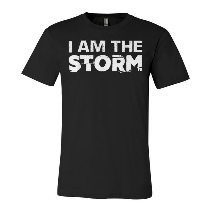 I Am The Storm Fate Devil Whispers Motivational Distressed  Unisex Jersey Short Sleeve Crewneck Tshirt