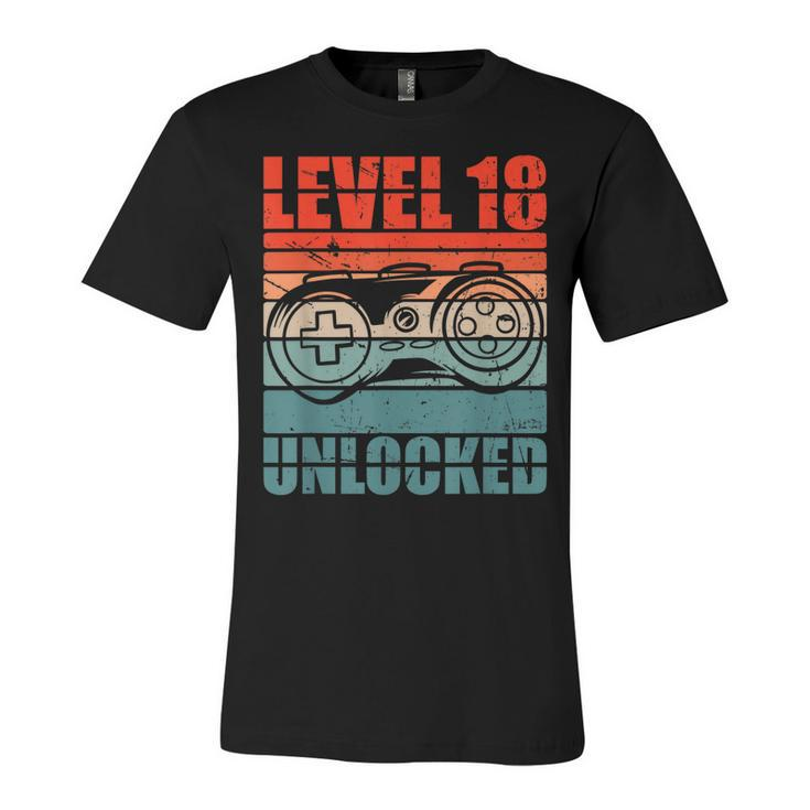 Level 18 Unlocked - Video Gamer Boy 18Th Birthday Gaming  Unisex Jersey Short Sleeve Crewneck Tshirt