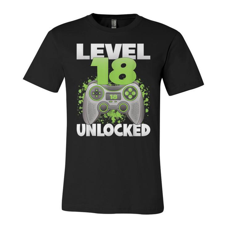 Level 18 Unlocked Video Gaming 18Th Birthday 2004 Gamer Game  Unisex Jersey Short Sleeve Crewneck Tshirt