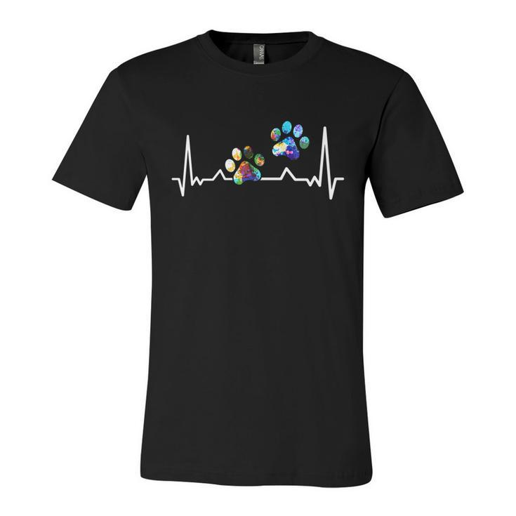 Love Animals Colorful Paw Heartbeat Gift Unisex Jersey Short Sleeve Crewneck Tshirt