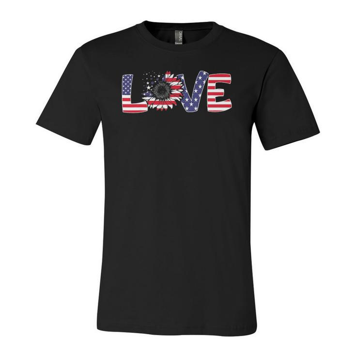 Love Sunflower 4Th Of July American Flag Patriotic Jersey T-Shirt