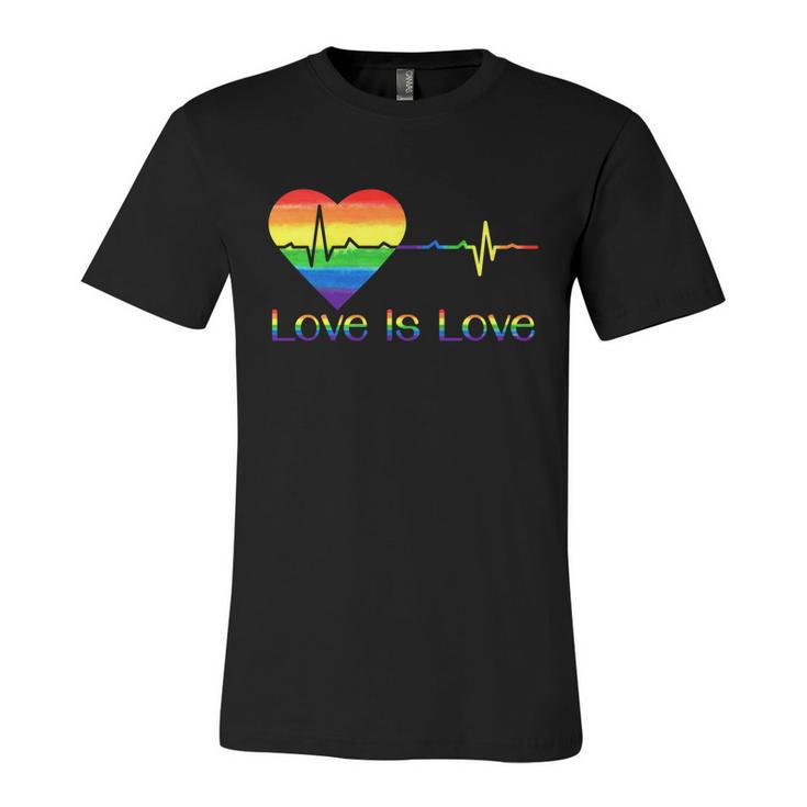 Lovely Lgbt Gay Pride Heartbeat Lesbian Gays Love Is Love Cool Gift Unisex Jersey Short Sleeve Crewneck Tshirt