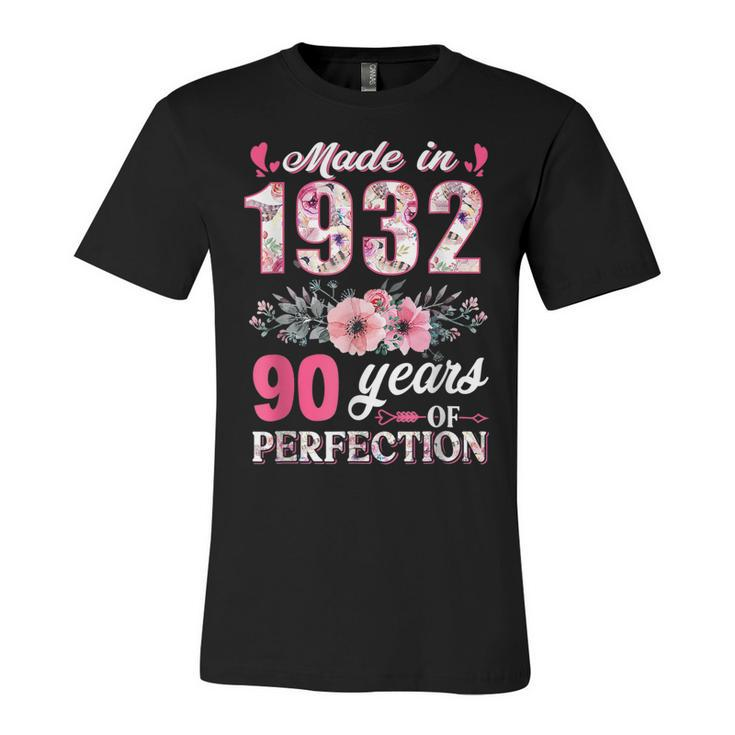 Made In 1932 Floral 90 Years Old 90Th Birthday Gift  Unisex Jersey Short Sleeve Crewneck Tshirt