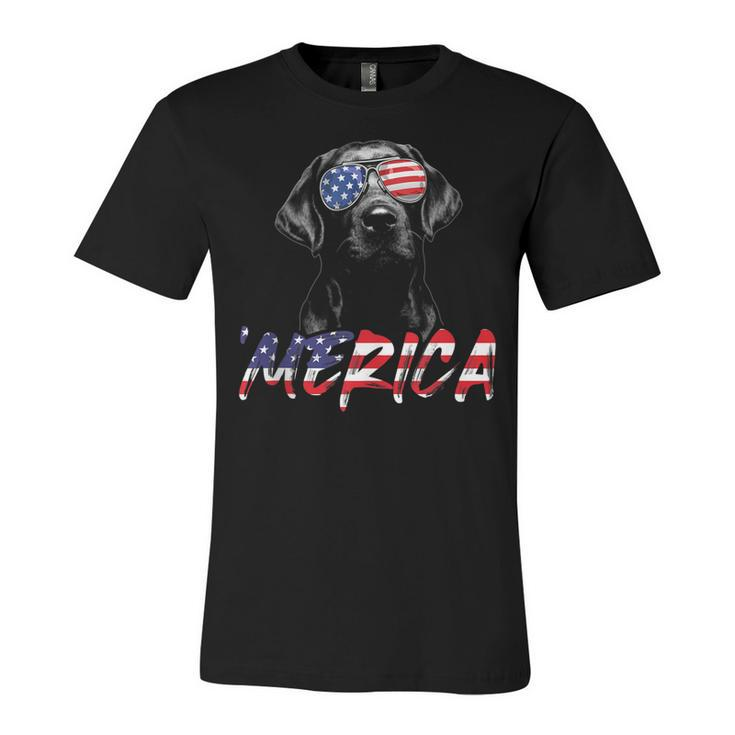 Merica Black Labrador 4Th Of July American Flag Lab Dog  Unisex Jersey Short Sleeve Crewneck Tshirt