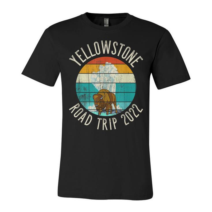 Old Faithful Geyser Bison Yellowstone Road Trip 2022  Unisex Jersey Short Sleeve Crewneck Tshirt