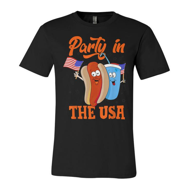 Party In The Usa  Hot Dog Love Usa Funny Fourth Of July  Unisex Jersey Short Sleeve Crewneck Tshirt