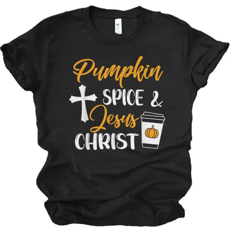 Pumpkin Spice And Jesus Christ Thanksgiving Fall Christian  Unisex Jersey Short Sleeve Crewneck Tshirt