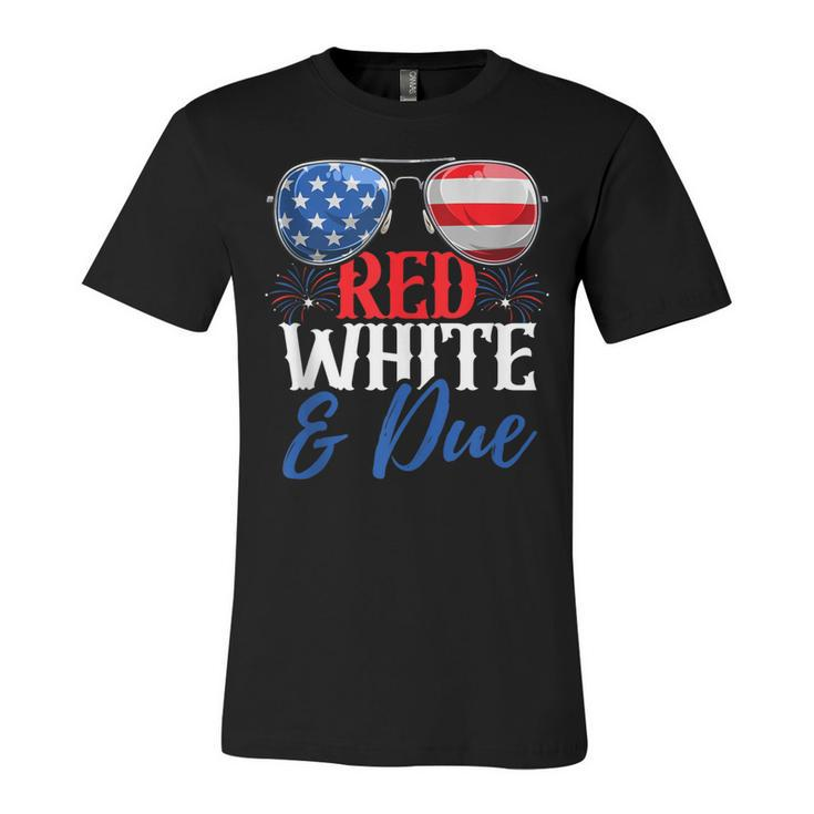 Red White And Due 4Th Of July Pregnancy Announcement Flag  Unisex Jersey Short Sleeve Crewneck Tshirt