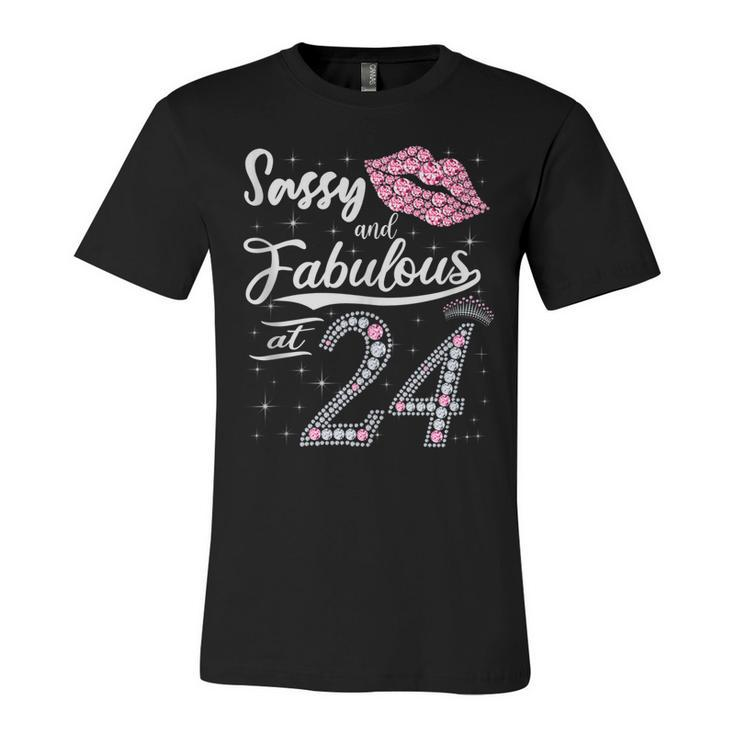 Sassy And Fabulous At 24 24Th Pink Crown Lips Women Birthday  Unisex Jersey Short Sleeve Crewneck Tshirt