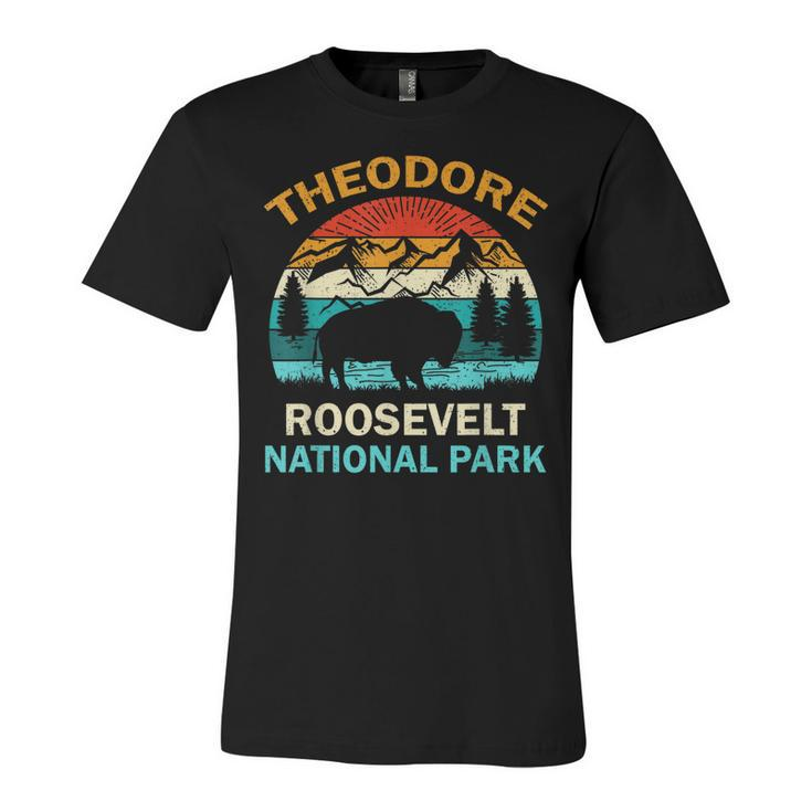 Theodore Roosevelt National Park North Dakota Buffalo Retro  Unisex Jersey Short Sleeve Crewneck Tshirt