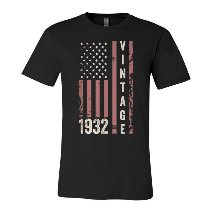 Vintage 1932 90Th Birthday 90 Years Old Funny American Flag  Unisex Jersey Short Sleeve Crewneck Tshirt