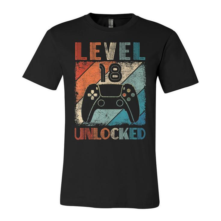 Vintage Level 18 Unlocked Video Gamer 18Th Birthday  Unisex Jersey Short Sleeve Crewneck Tshirt