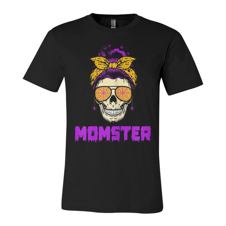 Womens Messy Bun Halloween Costume Monster Mom Momster Unisex Jersey Short Sleeve Crewneck Tshirt