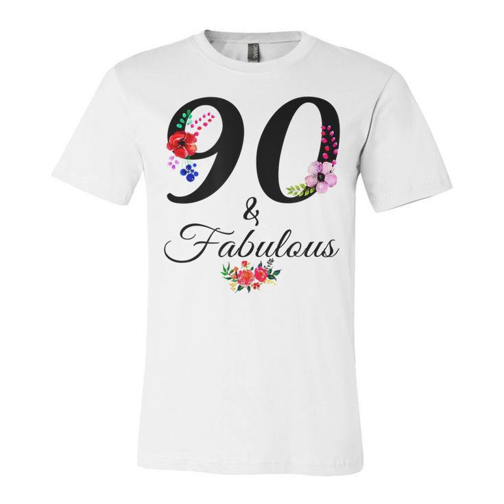 90 & Fabulous 90 Years Old Vintage Floral 1932 90Th Birthday Unisex Jersey Short Sleeve Crewneck Tshirt