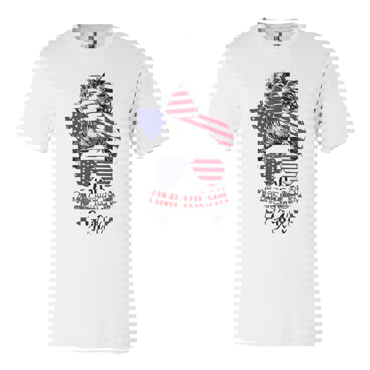 All American Girl Messy Bun Women Patriotic 4Th Of July Usa  Unisex Jersey Short Sleeve Crewneck Tshirt