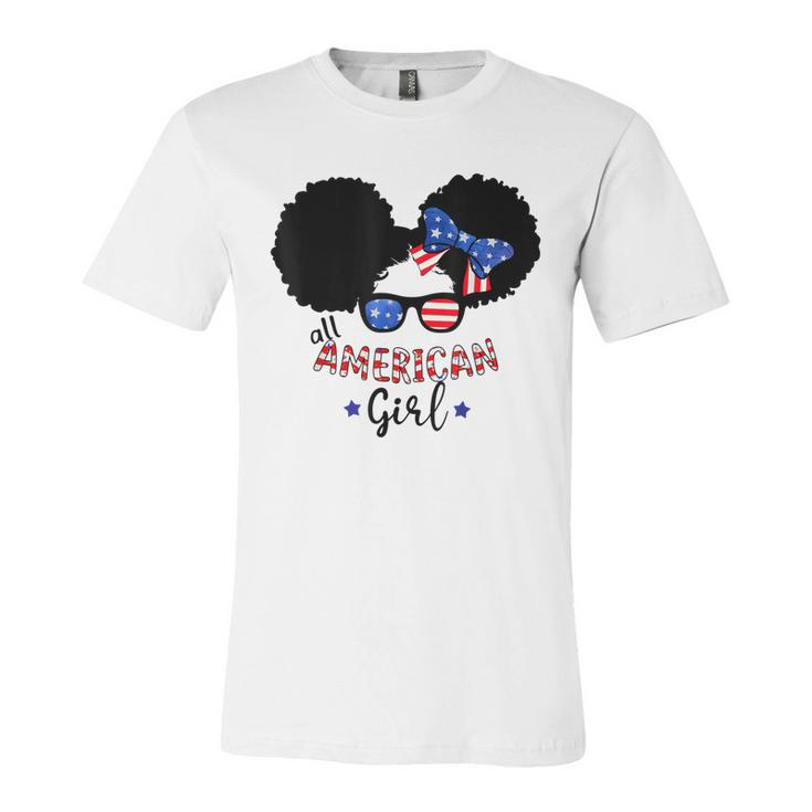 All American Girls 4Th Of July  Black African Messy Bun  Unisex Jersey Short Sleeve Crewneck Tshirt