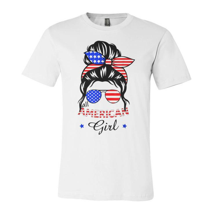 All American Girls 4Th Of July Daughter Messy Bun Usa  V6 Unisex Jersey Short Sleeve Crewneck Tshirt